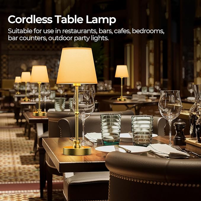 Rechargeable Table Lamp Cordless,5200mAH Battery Operated LED Lamp,3000K Stepless Dimming,Portable Touch Control Wireless Lamp for Dining Room Living Room Bedroom Restaurant Gold 2 Pack