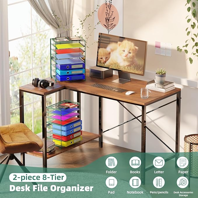 Simple Trending 2 Pack 8 Tier Letter Tray Paper - Mesh Desk File Organizer for Office School Desktop, Green