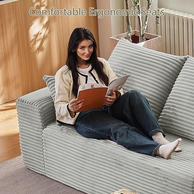 167.7" Sectional Cloud Couch for Living Room, Stupendous U Shaped Sofas, Modular Floor Deep-Seat Sofa, Big Comfy Corduroy Couches Set with Fluffy Memory Foam, No Assembly Required, Grey
