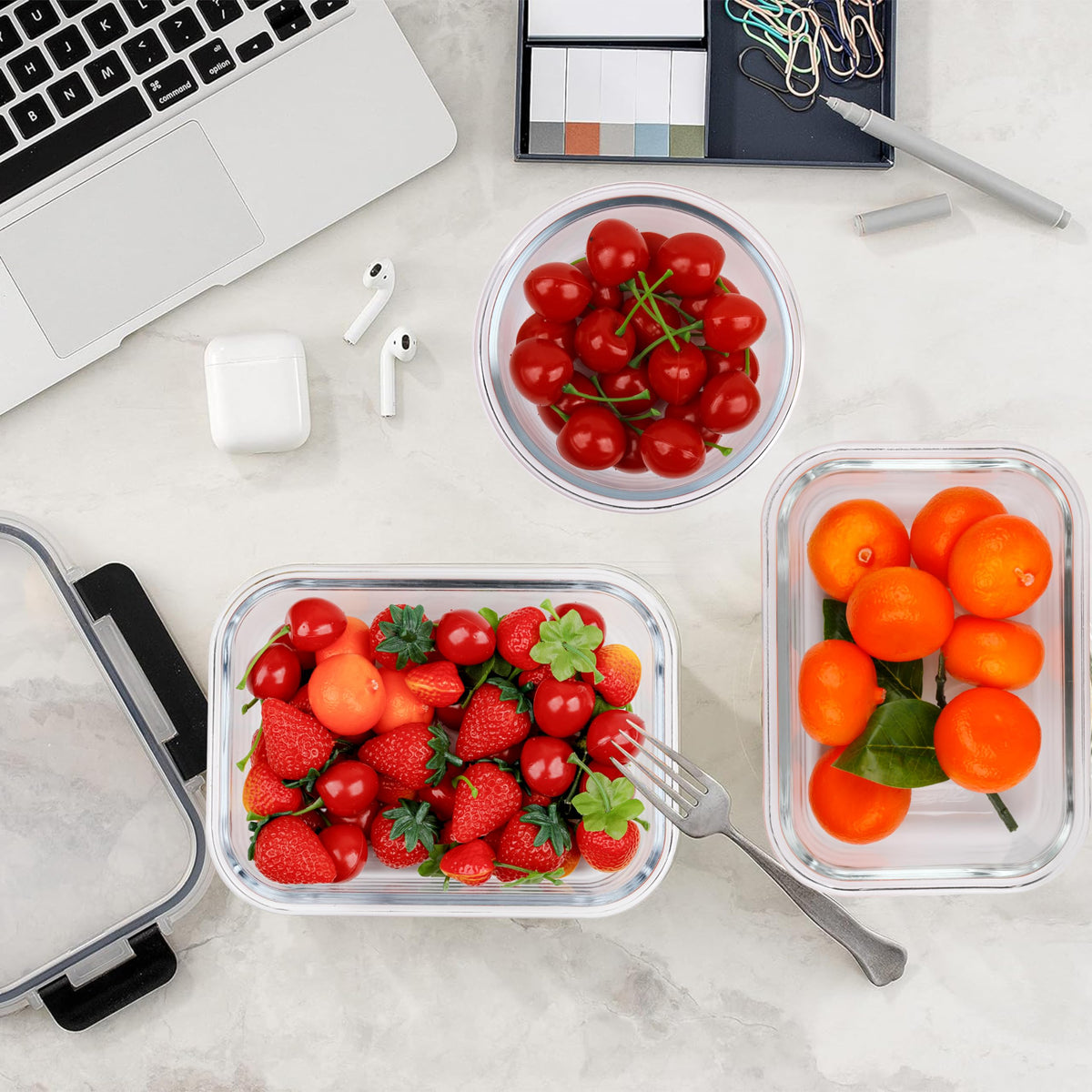 kakw12 Packs Glass Food Storage Containers,Glass Meal Prep Container for Lunch,can be used in the Microwave, Oven, Freezer and Dishwasher,with Upgraded Snap Locking Lids. (12 Packs)