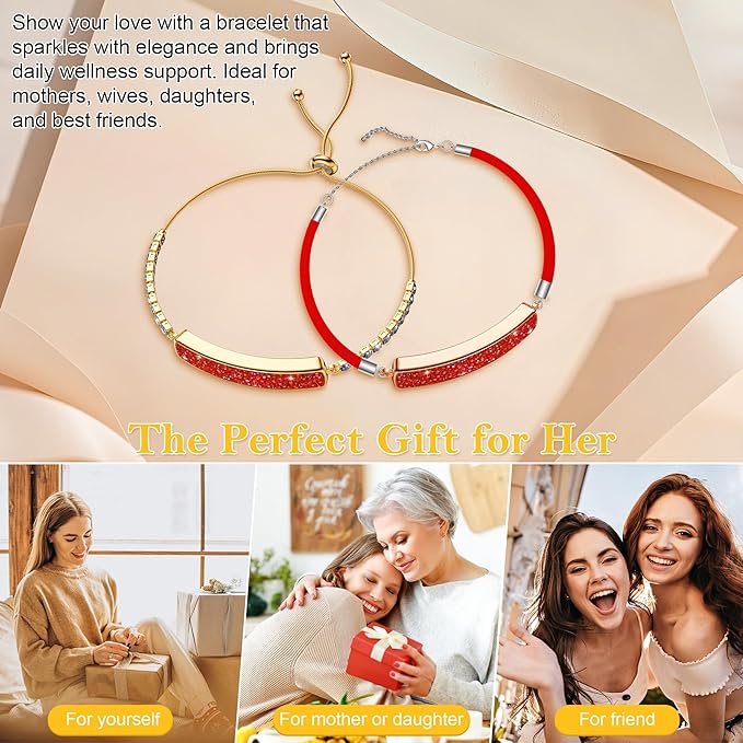 Smart Bracelet for Women, Jewelry Fitness Tracker with 2 Bands, Heart Rate & SPO₂ Monitor, Stress & Sleep Tracking, Step & Calorie Counter, 5ATM Waterproof for iOS & Android, No Subscription, Red