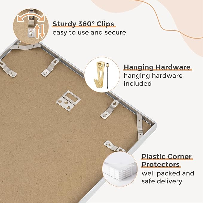 18x24 Metal Picture Frame For Wall With Mat For 16x20, 18''x24'' Aluminum Photo Frames With Tempered Glass, Minimalist Modern Poster Frame Horizontally Vertically Set of 2, Silver
