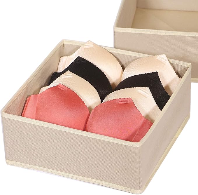 DIOMMELL 4 Pack Foldable Cloth Storage Box Closet Dresser Drawer Organizer Fabric Baskets Bins Containers Divider for Clothes Underwear Bras Socks Clothing,Beige 400