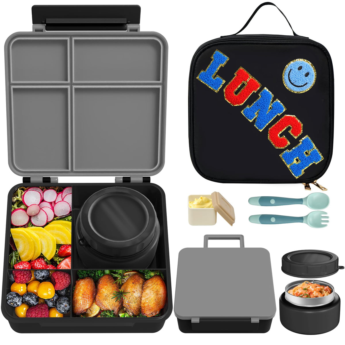 Aimsnk Kids Lunch Box with Thermo Insulated Lunch Bag for School, Blue