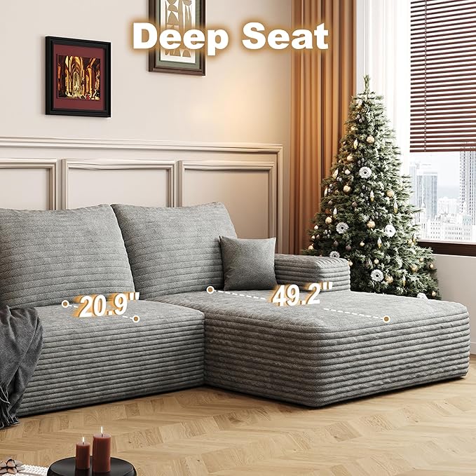 108" Sectional Couches for Living Room Modern Modular Sofa with L-Shape Couchs Upholstered Boneless Couch Deep Seat Sectional Couch with Chaise (Grey, Right Facing Chaise+2Seaters+1Ottoman)
