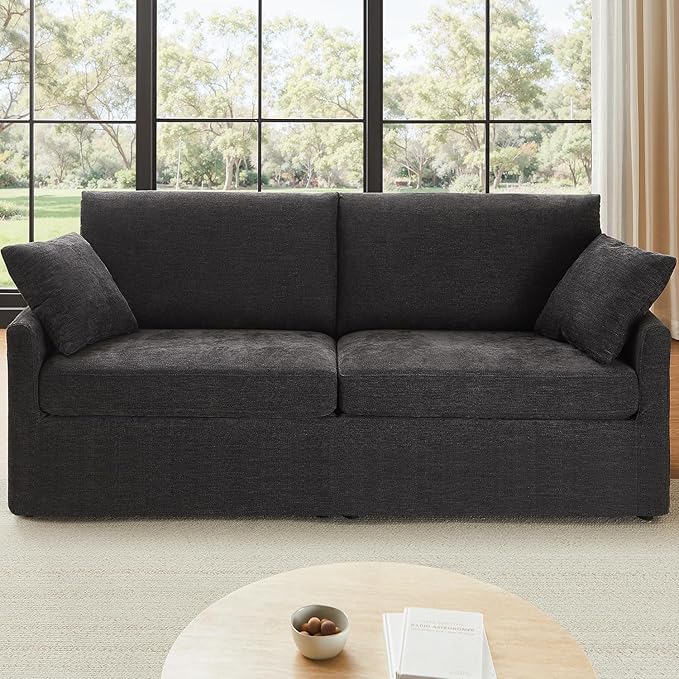 85" Chenille Sofa Couches for Living Room, 3 Seater Sofa with 2 Pillows, Modern Couches Tool-Free Setup, Comfy Oversized Loveseat with Medium Firm Cushions for Small Spaces, Apartment