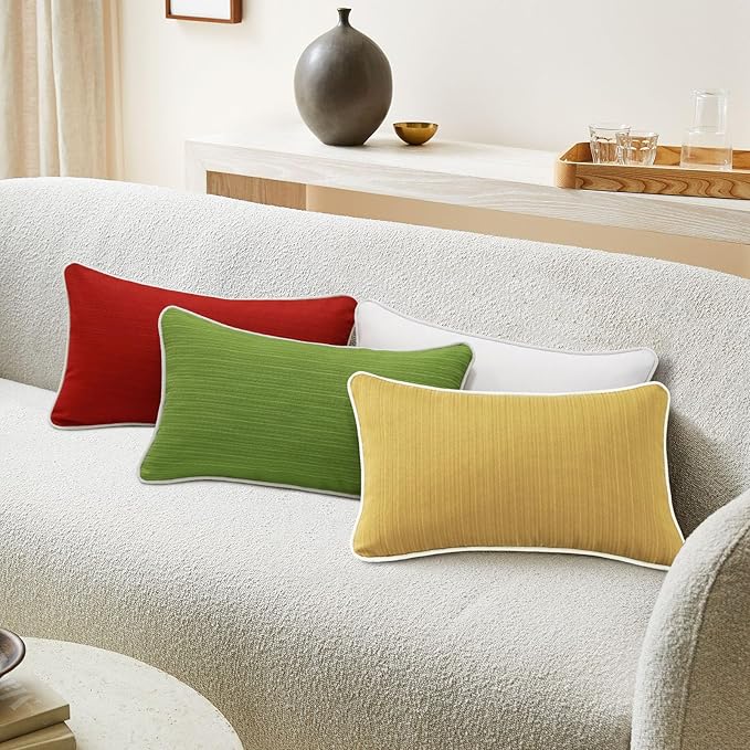 Decorative Outdoor Water Repellent Throw Pillows with Inserts, Set of 4, 20" x12" Pillows for Patio, Backyard, Bed, Couch, and Patio Furniture, Yellow Brown