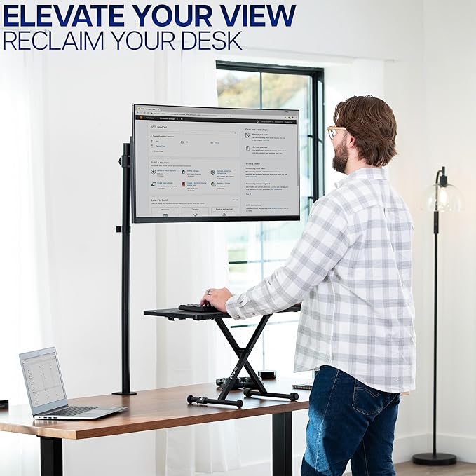 VIVO Extra Tall Single Monitor Desk Mount, 39 inch Pole VESA Stand for 13 to 32 inch Screens and up to 38 inch Ultrawides, Holds 22 lbs, Black, STAND-V011