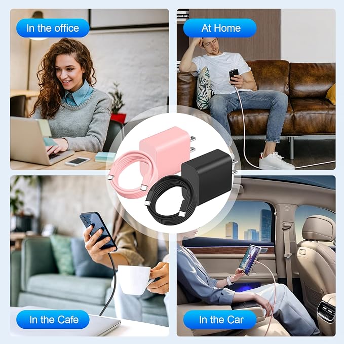 Compatible with iPhone 17 16 Charger Fast Charging2 Pack USB C Charger BlockType C Chagers with 6ft USB C Cable Compatible with iPhone 16/15/ Pro Max/Pro/Plus/PadGalay S25/S24/Plus/UltraBlack/Pink