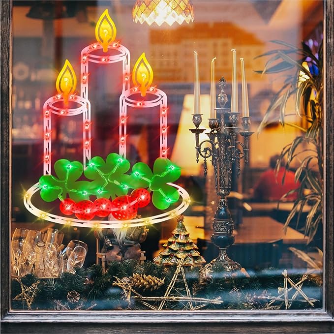16” Christmas Window Silhouette Lights - 6 Pack Colour Lighted Reindeer & Bethlehem Star & Nativity & Candle & Angel & Bell for Holiday Indoor and Outdoor Wall Door Window Decorate