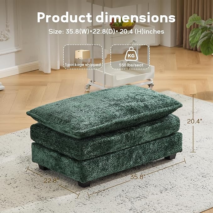 Ottoman for Modular Sectional Sofa, Deep Seat Ottoman for Living Room, Bedroom and Entrance (Green)