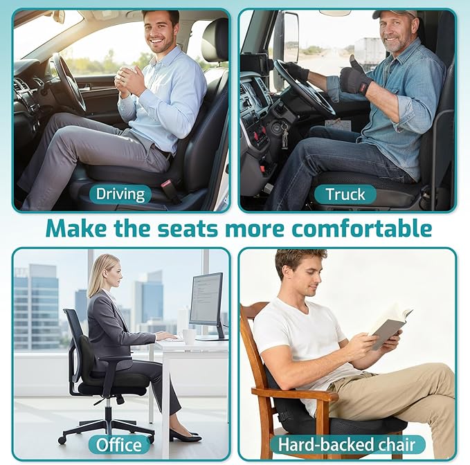 Memory Foam Seat Cushion,Office Chair Cushion with Lumbar Support for Back Pressure Relief,Sciatica,Non Slip Car Seat Cushion with Strap,Pad Orthopedic Cushions for Car,Truck,Desk (D-Black+Mesh Cloth)