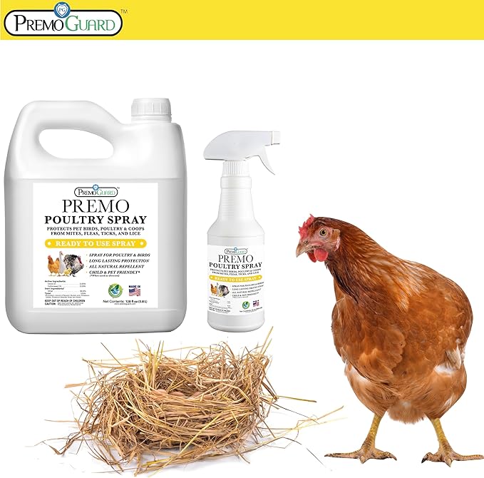 Poultry Spray by Premo Guard – 16 oz – Treat Mites, Fleas, Flies, and Lice – Effective Plant Based – Chicken, Turkey, Waterfowl, and Birds – Best Natural Protection for Control & Prevention