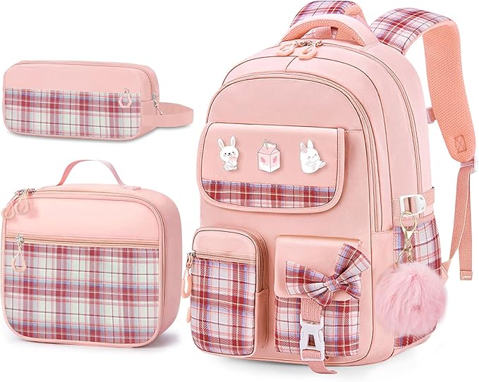 School Backpacks for Girl - 5PCS Cute Girls Backpack with Lunch Box Set for Kids Teens Elementary Middle School,18" Large Capacity Bookbag with Multiple Pockets,Perfect for Travel and School