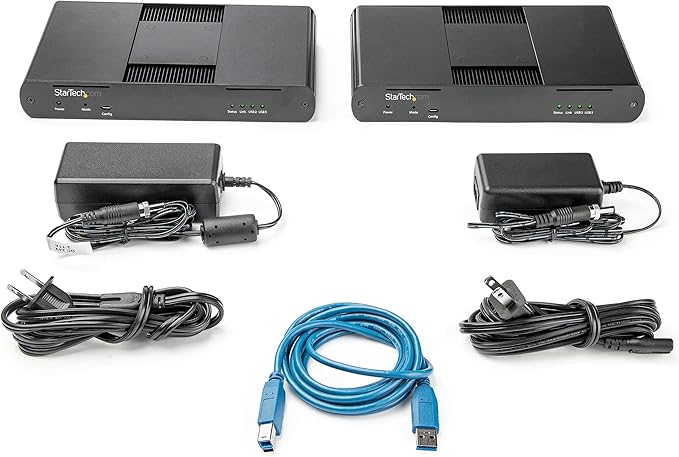 StarTech.com 4-Port USB 3.0 Extender Hub with 1x Gigabit Ethernet Port Extension Over Single Cat6a/Cat7 Cable (RJ45) - 330ft (100m) - USB Extender Kit (USB-A) - 5Gbps USB 3.2/3.1 Gen 1 (USB3004EXT2)