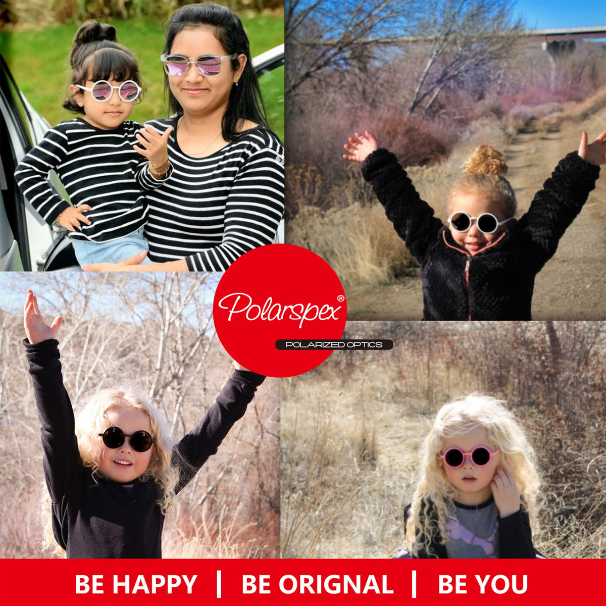 PolarSpex Elastic Retro Circle Round Kids Polarized Sunglasses - BPA FREE