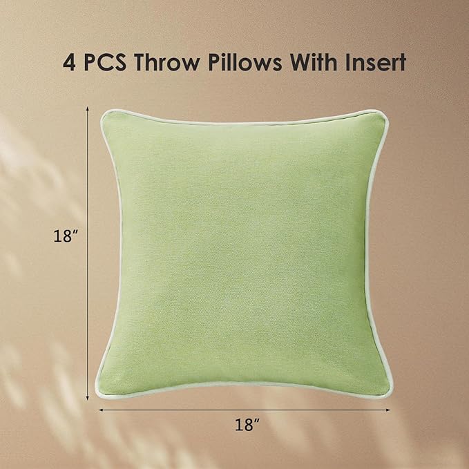 Decorative Outdoor Water Repellent Throw Pillows with Inserts, Set of 4, 18" x18" Pillows for Patio, Backyard, Bed, Couch, and Patio Furniture, Seaweed Green