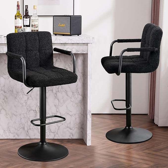 Furnimart 30" Artificial Sherpa Upholstered Bar Stool, Adjustable Counter Stools Bar Chairs Modern Design Swivel Barstools Hydraulic Stools for Kitchen and Dining Room Set of 4