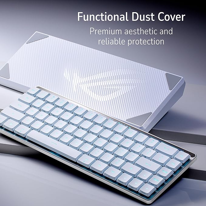ASUS ROG Falchion RX Low Profile Wireless Gaming Keyboard – 65% Compact TKL, Tri-Mode Connectivity, ROG RX Blue Optical Switches, RGB, Touch Panel, Keyboard Cover, PC/Mac Support - White