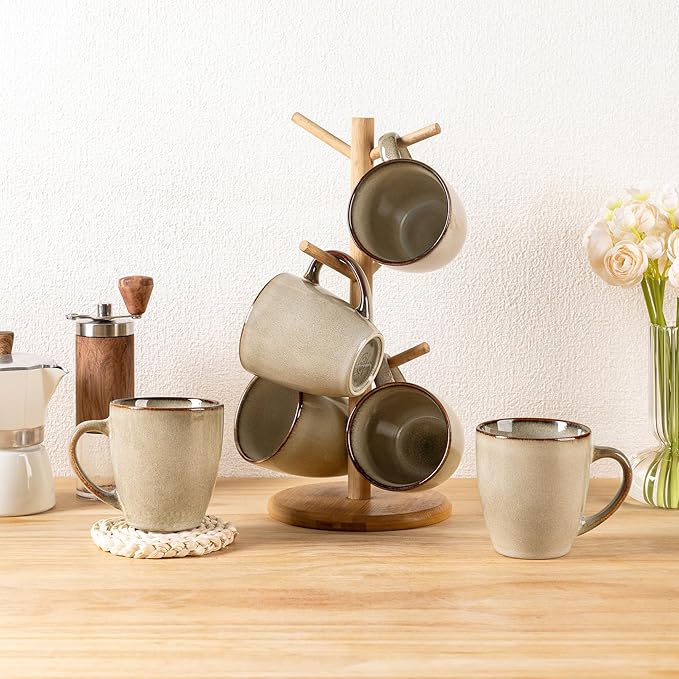 GBHOME Ceramic Coffee Mugs Set of 6, 12oz Stoneware Coffee Mugs Set For Dad Mom Women MEN, Light Weight Coffee Cups for Latte/Tea/Beer/Hot Cocoa, Dishwasher & Microwave Safe