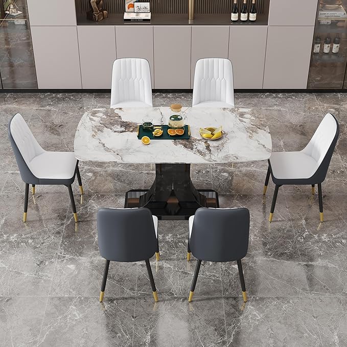 Dining Chairs Set of 8,Modern Dining Chairs, Equipped with PU Leather Backrest Cushions and Black Metal Legs, Suitable for Restaurants, Kitchens, and Bedrooms Dining Room Chairs