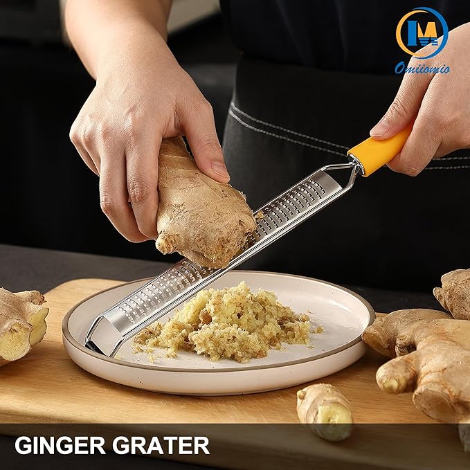 OIM Omiiomio Lemon Zester & Heavy Duty Cheese Grater & Vegetable Grater — Parmesan Cheese Lemon, Garlic, Nutmeg, Chocolate, Fruits, Vegetables, Ginger - Cheese Shredder & Stainless Steel Grater