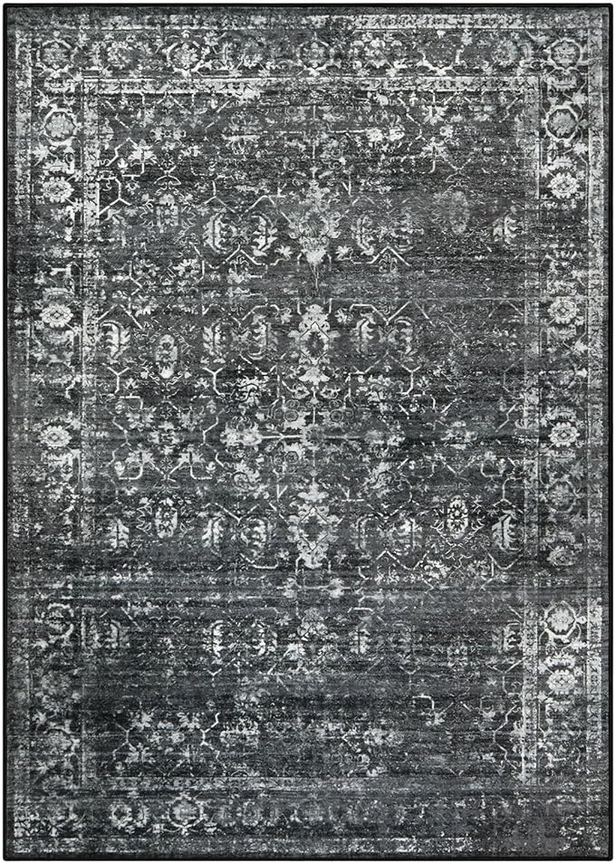 Lahome 5x7 Washable Black Area Rugs for Living Room, Non Slip Bedroom Rug, Stain Resistant Floor Dining Room Carpet for Office Entrance Decor