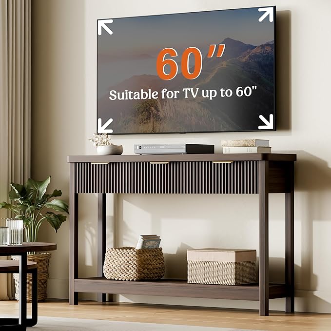 Lulive 51" Fluted Console Table for Entryway, Entryway Table with 3 Wooden Drawers, Farmhouse Behind Sofa Table for Living Room, Hallway, Couch, Foyer