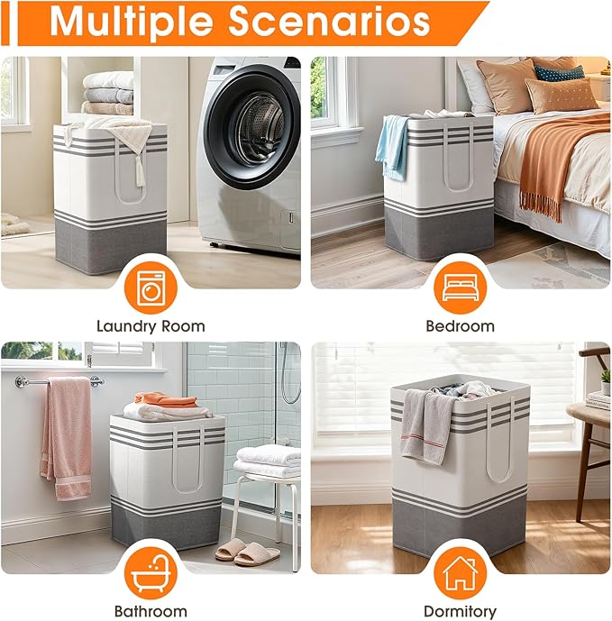 2 Pack Large Laundry Baskets, Laundry Hampers, Freestanding Waterproof Collapsible Clothes Bag with Extended & Reinforced Handles - Clothes Basket for Dorm, Bathroom, Home (Light Grey/75L)
