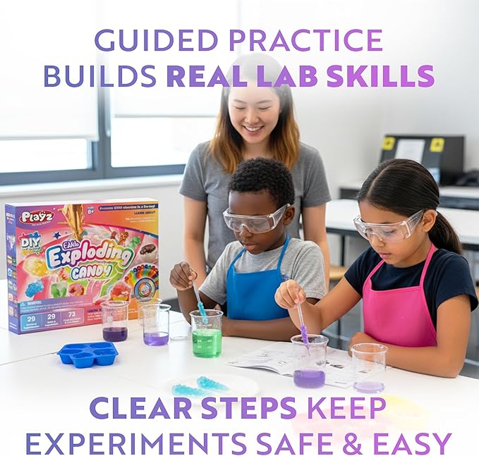 Playz Edible Exploding Candy Making Science Kit for Kids Ages 8-12 Years Old - Food Science Chemistry Kid Science Kit with 29 Experiments, Educational Science Kits for Boy & Girls