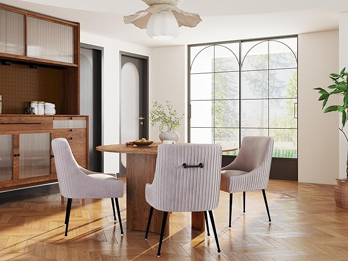 Velvet Dining Chairs Set of 6,Gray Upholstered Living Room Chairs with Black Metal Legs, Modern Tufted Accent Chairs for Living Room, Study Room, Kitchen