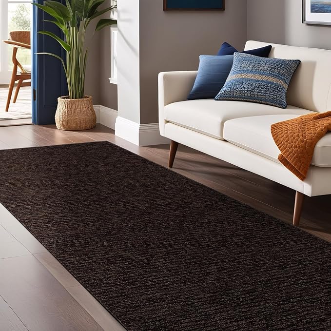 Non Slip Brown Solid Rubber Back Thing Runner Rugs for Living Room 2x7 for Kitchen, Rug for Bedroom and Hallway, Stain Resistant Easy Cleaning Non Shedding Carpet Brown 2 x 7