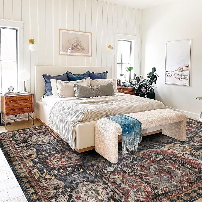 RUGSURE Washable Area Rugs - Perfect for Living Room, Bedroom, Kids Room, Nursery - Stain & Water Resistant Non-Slip, Pet & Child Friendly, Vintage Tribal Area Rugs (Rust, 4' x 6')