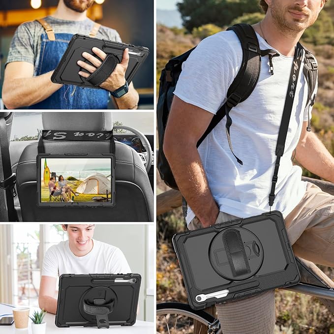 HXCASEAC Case for Samsung Galaxy Tab S7 FE 5G 12.4 inch, Protective with Screen Protector/Hand Strap/S Pen Holder, Heavy Duty Design for Samsung Galaxy S7 FE Tablet Case - Black