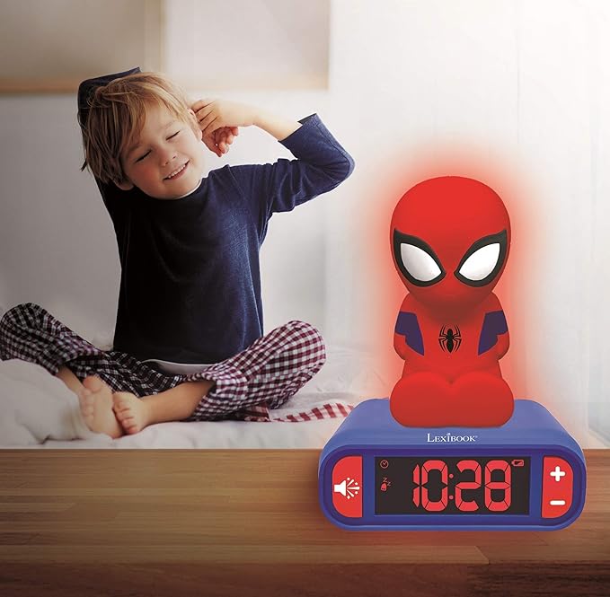 LEXiBOOK - Marvel Spider-Man Digital Alarm Clock with Night Light Snooze and Marvel Spider Man Superheroes Sound Effects - Boys Clock - Luminous Spiderman, Blue - RL800SP