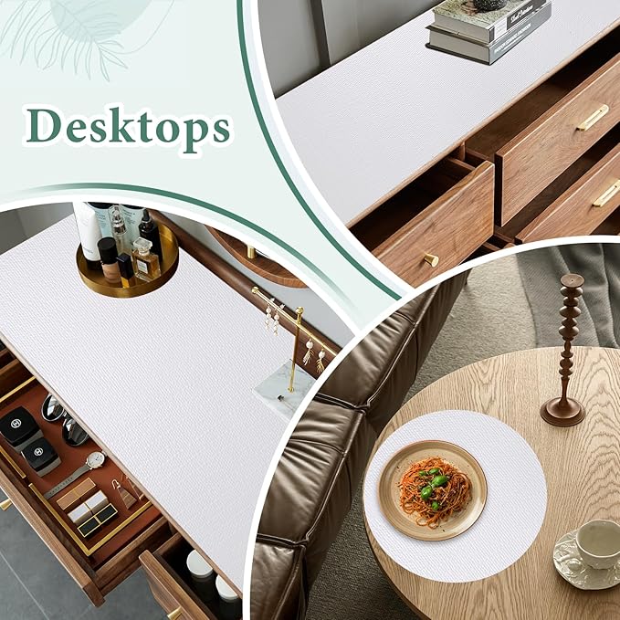 Drawer and Shelf Liner for Kitchen Cabinet: 23 in X 20 Ft Non Slip Waterproof Shelf Paper Non Adhesive Refrigerator Liners White Easy Liners for Bathroom Cupboard with Knife Tape Measure