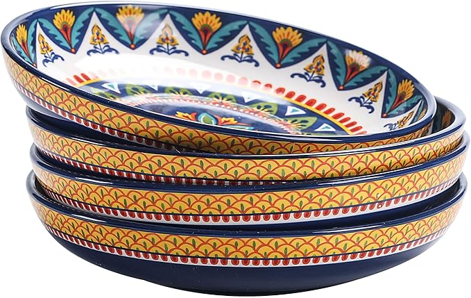 Bico Havana Pasta Bowls, 35oz Salad Bowl Set of 4, Large Ceramic Serving Dinner Bowls for Soup and Cereal, Microwave and Dishwasher Safe, Gift for Housewarming and Thanksgiving