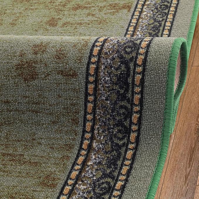 Antep Rugs Alfombras Bordered Modern 2x5 Non-Slip (Non-Skid) Low Pile Rubber Backing Kitchen Area Runner Rug (Green, 2' x 5')