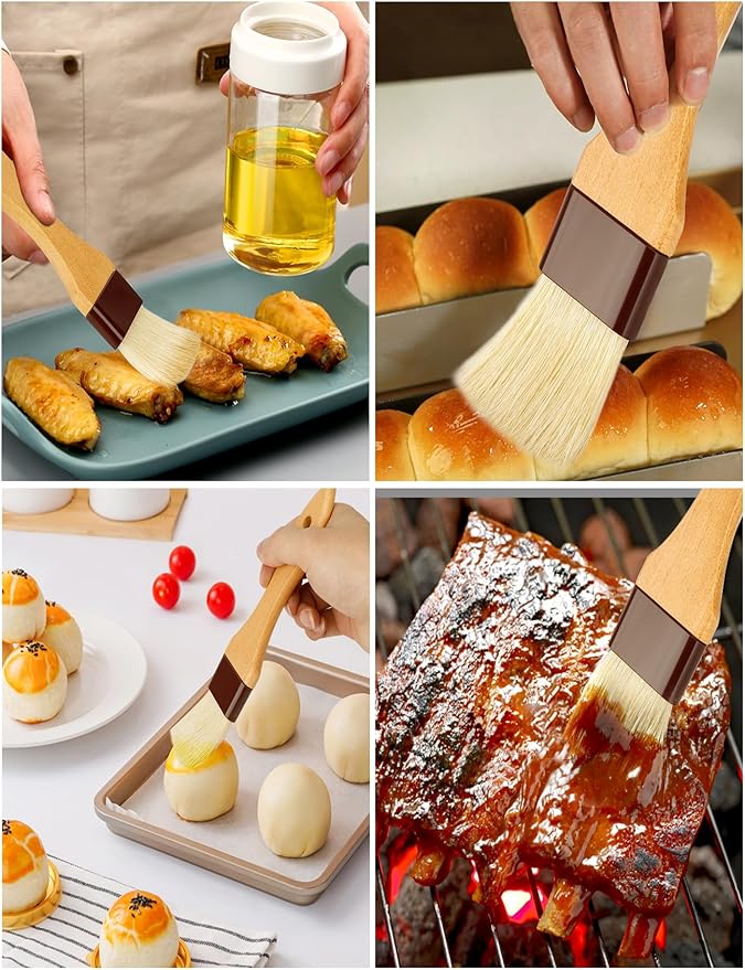 NXRACSH 2" & 1.5" Non-Shedding Natural Boar Bristle Pastry & Basting Brush - Food-Grade, Heat-Resistant Cooking Gadgets for Baking, Grilling, Butter, Egg Wash, Oil, Sauce, Marinade, Roasting,Coffee