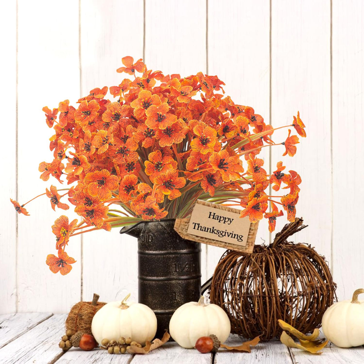 Grunyia Artificial Fall Flowers for Outdoors, 20 Bundles Faux Plants No Fade Plastic Shrubs Autumn Decor Farmhouse Home Garden Thanksgiving (Fall Red)