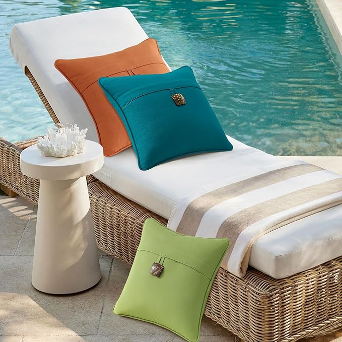 Outdoor Sunbrella Decorative Pillows with Coconut Button Pack of 4, 18" x 18" Outdoor Pillow Set for Couch Bed Throw Patio Sofa, Canvas Ginkgo