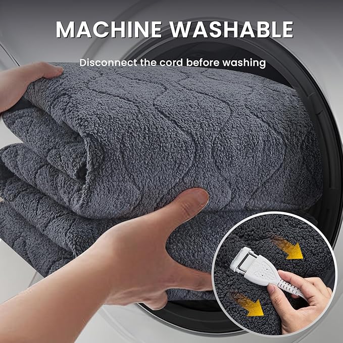 California King Size Heated Mattress Pad Sherpa Electric Mattress Pads Electric Bed Warmer Fit up to 21" with 6 Heat Settings Dual Controller 10 Hours Auto Shut Off, Dark Gray
