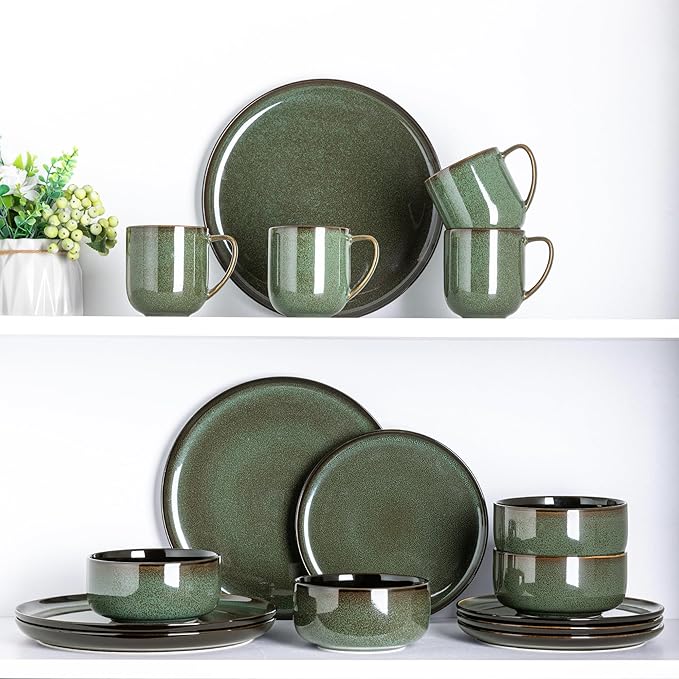 LERATIO 12OZ Ceramic Coffee Mugs Set of 6, Large Porcelain Coffee Cups With Large Handle For Latte,Cappuccino,Milk,Cocoa,|Dishwasher&Microwave Safe Mug Sets,Ideal for Man,Woman,Dad, Mom-Green