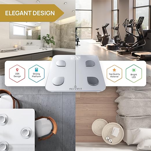 INEVIFIT Smart Body Fat Scale, Highly Accurate Bluetooth Digital Bathroom Body Composition Analyzer, Measures Weight, Body Fat, Water, Muscle, Visceral Fat & Bone Mass for Unlimited Users (White)