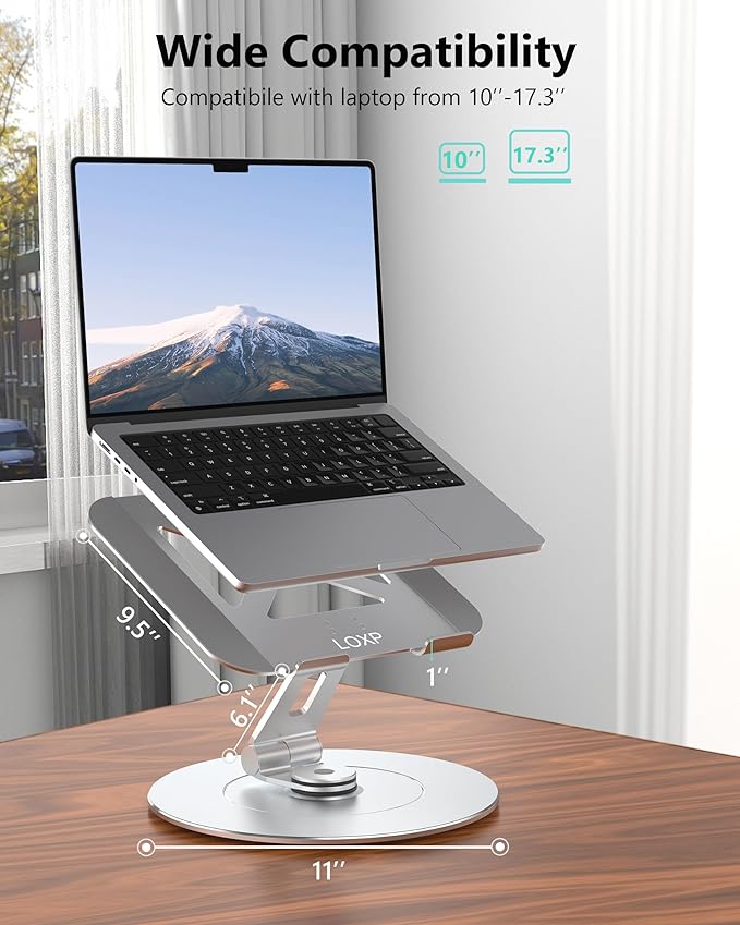 Laptop Stand with Phone Holder, Adjustable Laptop Stand, Aluminum Computer Mount Holder, Ergonomics Laptop Riser for Desk, Fits MacBook, up to 17.3" All Notebooks Silver