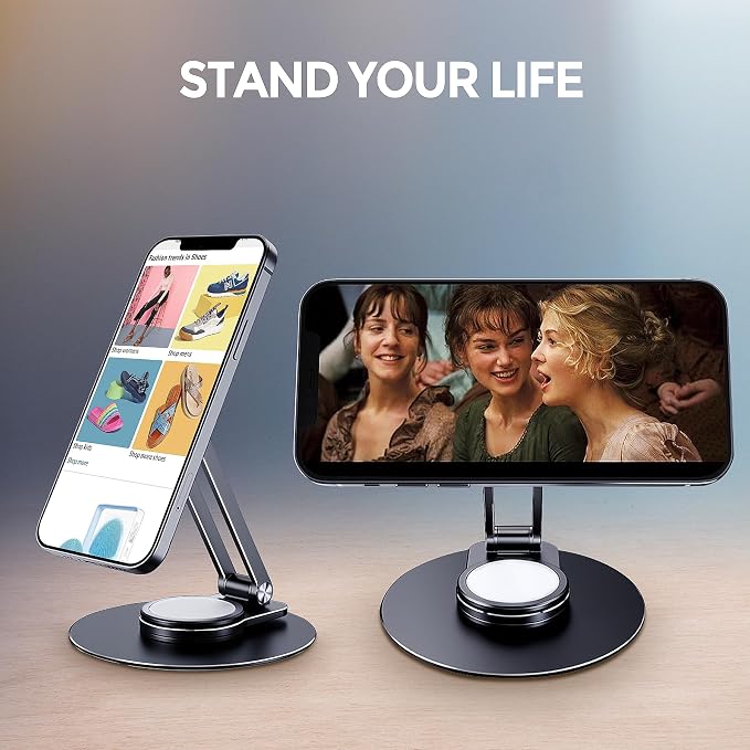 CreaDream Magnetic Phone Stand for Desk Aluminum MagSafe iPhone Stand Foldable Adjustable Cell Phone Stand Holder Compatible with iPhone 16 15 14 13 12 Pro Max and Magsafe Case | Foldable Adjustable