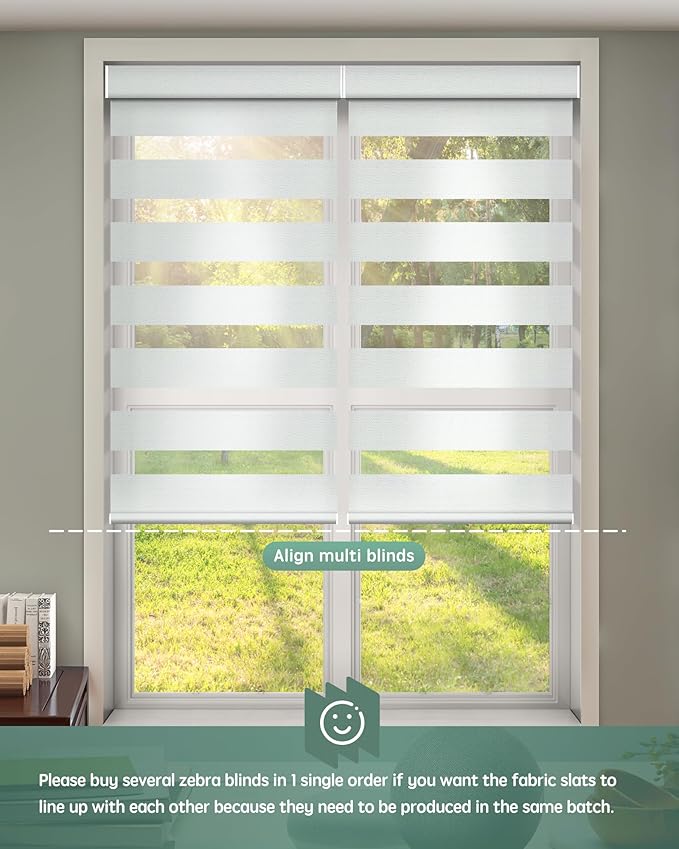 Yoolax Motorized Zebra Blinds Compatible with Alexa,Motorized Blinds with Remote Smart Automatic Custom Electric Window Blinds Cordless Indoor Blackout for Home Bedroom Kitchen (Striped Ivory)