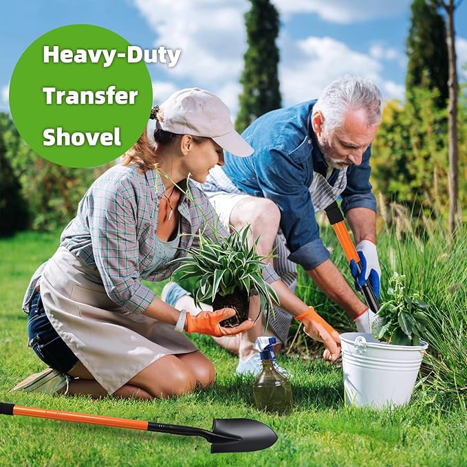 43.7Inches Small Spade Shovel Small Trench Shovel with Heavy Duty Steel Handle Garden Tools, Small Shovel for Digging Gardening Camping Yardwork Car Shovel, Orange