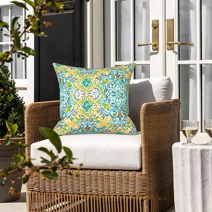 LVTXIII Outdoor Throw Pillows, Decorative Throw Pillows with Inserts, 20"x20" Square Pillows for Bed, Couch, Sofa and Patio Furniture, Set of 2, Damask Green