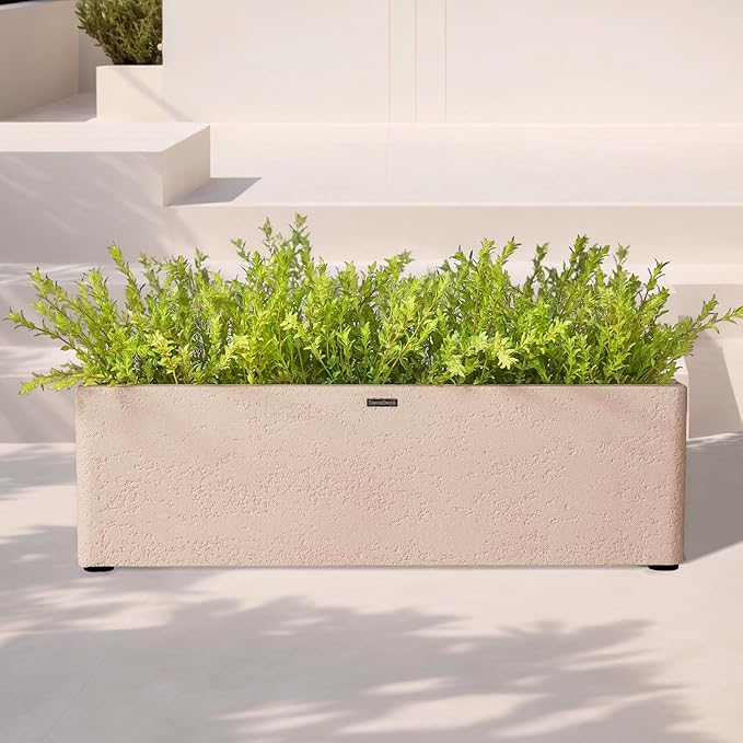 31 Inch Rectangular Concrete Planter,Durable All-Weather Use with Drainage Holes,Large Rectangular Planter for Outdoor Indoor Plants